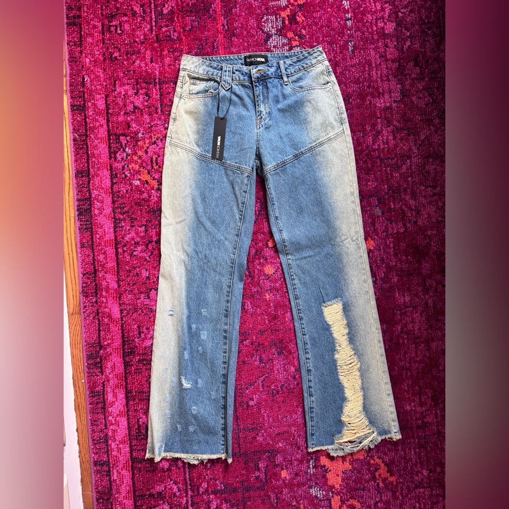 Light Blue Wide Leg Distressed Jeans